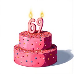 a pink birthday cake with the number 69 on it