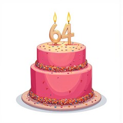 a pink birthday cake with a number 64 on it