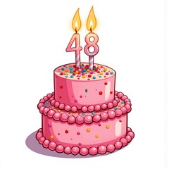 a pink birthday cake with candles on it