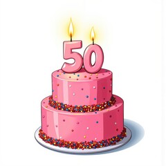 a pink cake with the number 50 on it