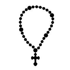Naklejka premium Silhouette of Rosary Beads with Cross. A black silhouette vector illustration of a traditional rosary necklace. The design features a series of round beads and a decorative cross.