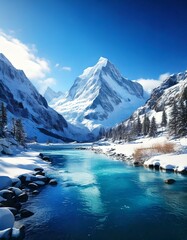 Snowy mountain landscape background