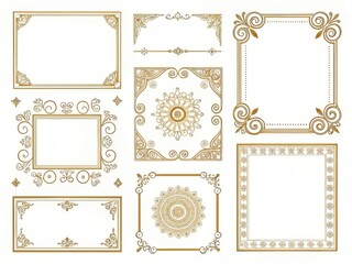 Golden ornate frames and borders isolated on white background