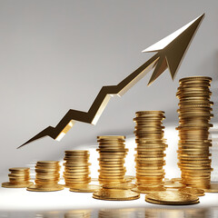 Stacked Gold Coins with Upward Arrow – Business Growth and Investment Concept Generative AI.