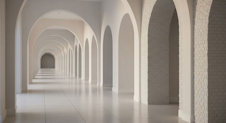 Arched hallway with white brick texture and grandeur, perfect for architecture backgrounds