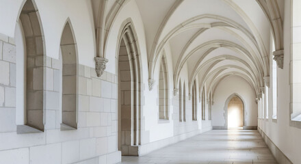 White arched brick hallway with grandeur, perfect for architecture and backgrounds