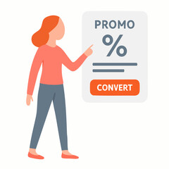 Flat Style Woman Pointing Promo Offer Advertisement Concept Illustration