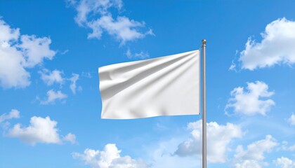 Blank White Flag Against Cloudy Sky