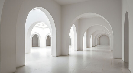 White arched brick hallway with depth and grandeur, perfect for architecture backgrounds