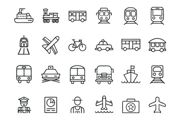 Transportation icons airplanes trains and boats