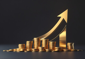 Stacked Gold Coins with Upward Arrow – Business Growth and Investment Concept Generative AI