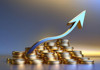 Stacked Gold Coins with Upward Arrow – Business Growth and Investment Concept Generative AI.