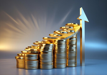Stacked Gold Coins with Upward Arrow – Business Growth and Investment Concept Generative AI
