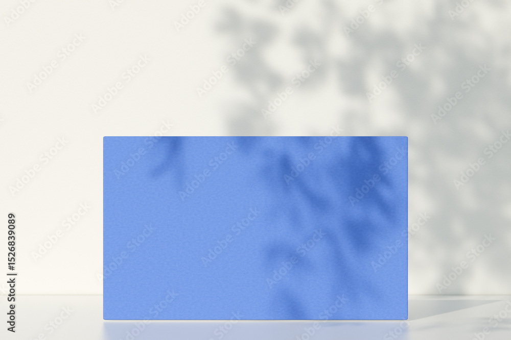 Poster minimalist blue business card on white surface with shadow patterns. 3d rendering