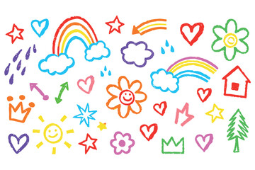 Hand drawn kids drawings colorful illustrations