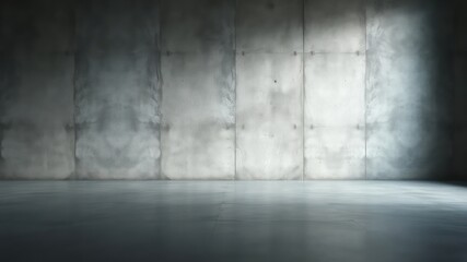 Minimalist interior with large concrete panel wall and smooth floor in an empty, modern space with bright natural light