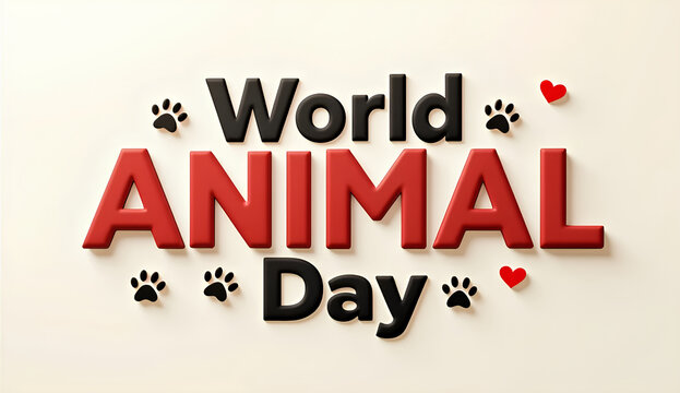 World Animal Day Typography with Paw Prints and Hearts