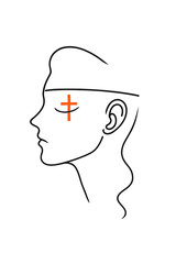 Człowiek zaślepiony ideologią – symboliczny profil z krzyżem jako metafora fanatyzmu religijnego i ślepego posłuszeństwa