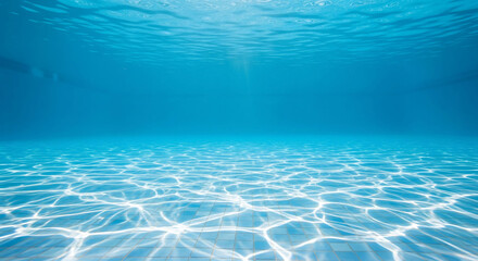 Swimming pool underwater view with clear water and sunlight patterns