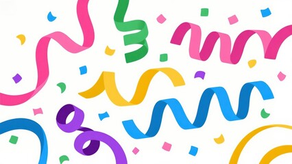 Colorful celebration with ribbons and confetti, creating a festive atmosphere, perfect for party invitations, greeting cards, and event announcements .