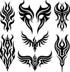 Fototapeta premium Sacred Lotus Flame Tribal Tattoo Design vector bundle