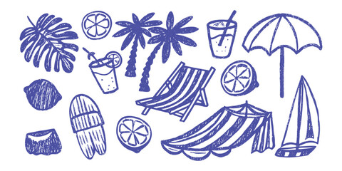 Summer violet floral design elements