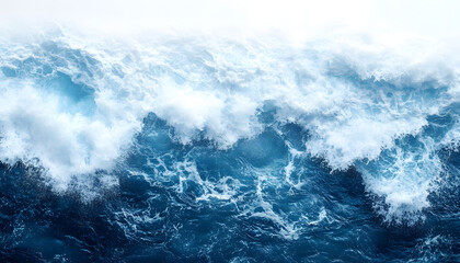 Fototapeta premium powerful ocean blue waves with white foam isolated on a white background banner format