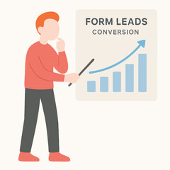 Flat Design Presentation Man Explaining Business Growth Chart and Form Lead