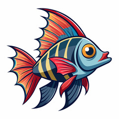 Blue and Yellow Striped Exotic Angelfish Illustration