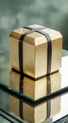 Elegant Gold Gift Box with Black Ribbon – Luxury Present Packaging Display