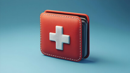 Fototapeta premium Red Leather First Aid Kit Icon 3D Render