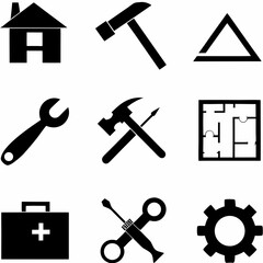 Home repair tools house construction wrench hammer gear icons