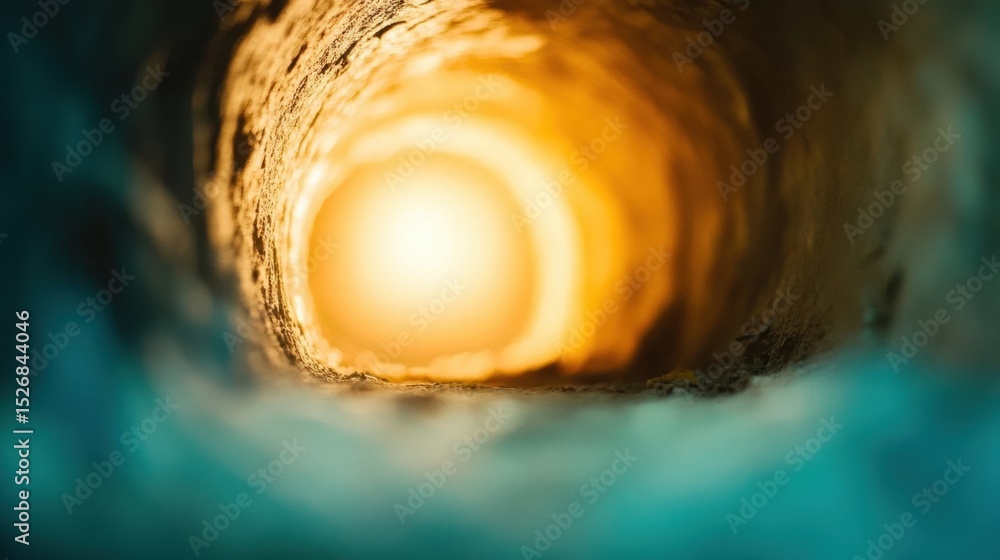 Poster light illuminating the end of a tunnel in a natural setting with striking colors