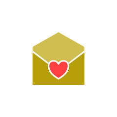 letter envelope icon with love sign heart sign, simple flat style, pictogram logo sign symbol vector illustration, isolated on white for mobile