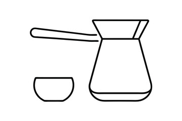 Turkish coffee pot line drawing with cup illustration