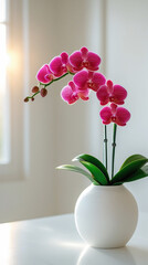Pink Orchid Flower in White Vase - Elegant Home Decor