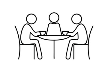 Simple line drawing three people sitting table