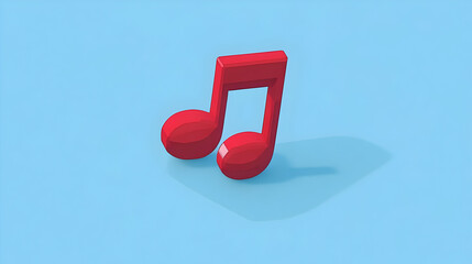 Red Pixel Art Musical Note on Blue Background