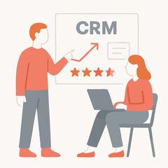 Flat Illustration Man Presenting Customer Relationship Management Data to Woman
