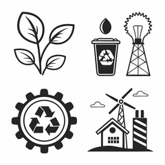 Sustainable energy green technology eco friendly icons set