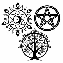 Symbolic tree of life pentagram alchemy sun moon mystical design