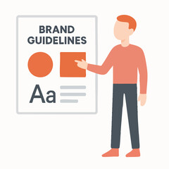 Flat Design Man Presenting Brand Guidelines Shape on the Poster Illustration