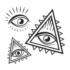 All seeing eye symbols triangle eye design mystical illustration