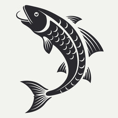 Leaping fish black and white stylized illustration
