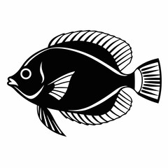 Professional black and white fish illustration transparent background