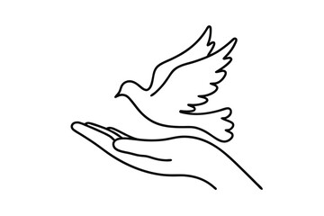 Gentle hands holding a dove line drawing peace symbol