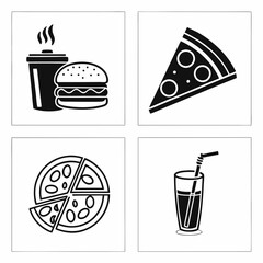 Fast food icons set burger pizza drink soda coffee