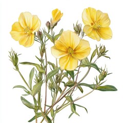 Obraz premium Detailed Watercolor Painting of Pale Yellow Flowers on White Background