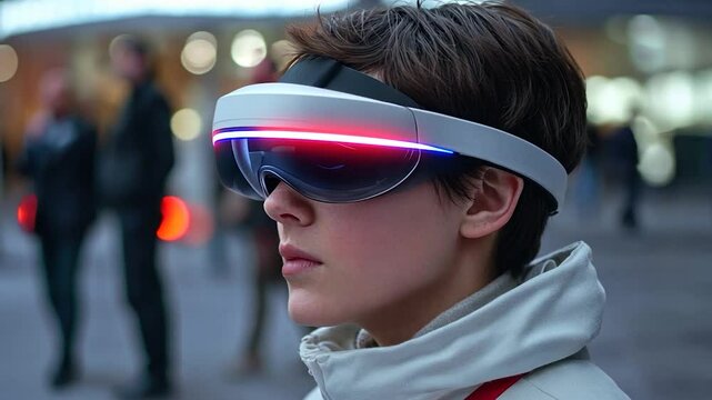 Person wearing futuristic augmented reality headset technology innovation