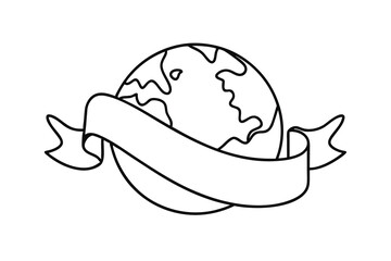 World globe line drawing with blank banner